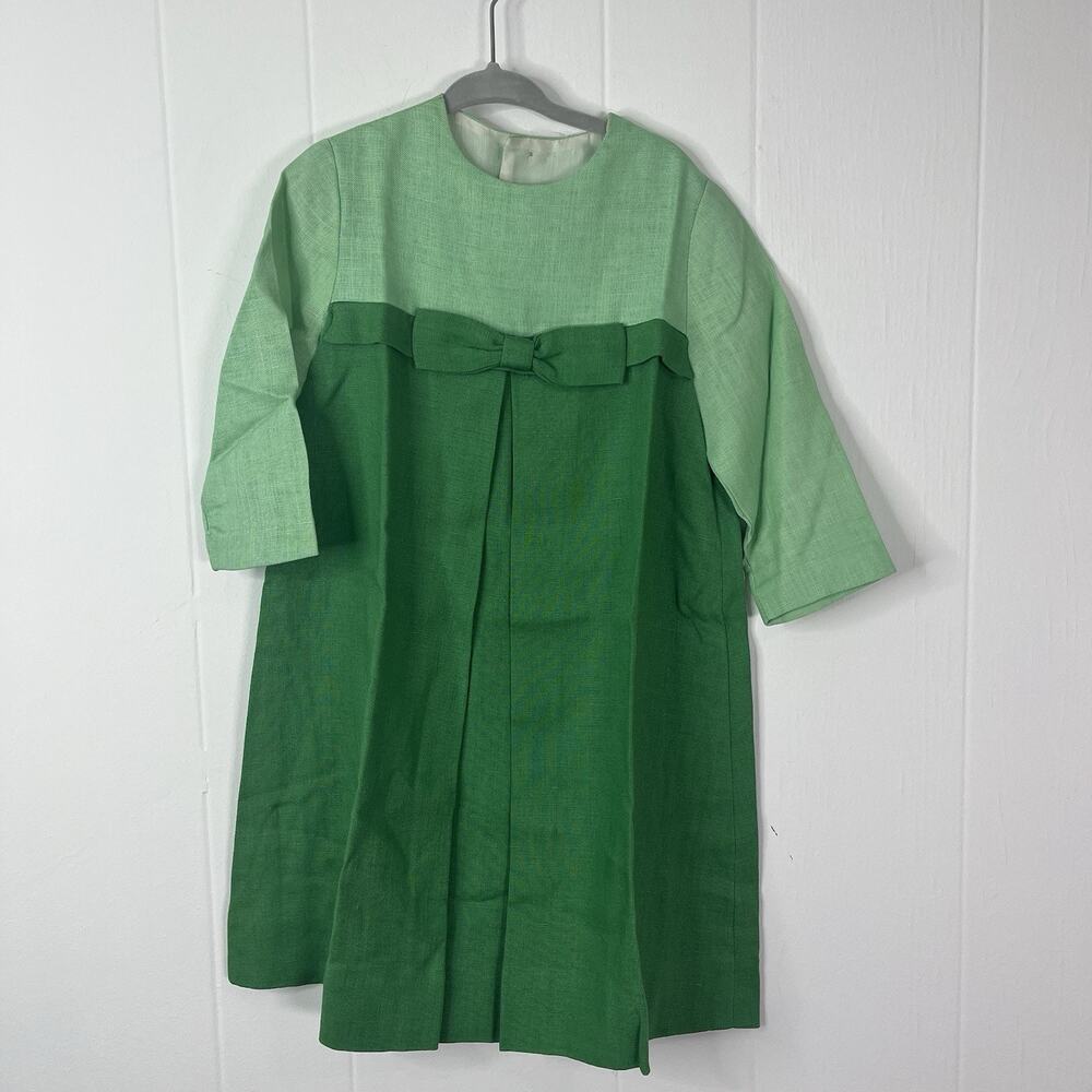 Girls 1960S Mid-Century Modern Mcm Mod Green Empire Waist Dress